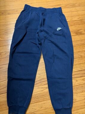Nike Kids Dark Blue Fleece Joggers with White Swoosh